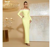 Nuovo abito sexy nero a maniche lunghe con spalle scoperte, decorato a mano con perline e diamanti, aderente, abito da sera formale per ospite, festa di compleanno, vacanza, ballo, matrimonio L,M,S,XL