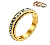Nuovo Anello Girevole Scintillante,Allevia l'Ansia Anello Antistress Rotante,Impermeabile e Inossidabile,Simbolo di Promesse e Fortuna,Ideale per l'Uso Quotidiano e come Regalo per Feste (Oro,8)