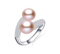 Nuovo anello regolabile con perle d'acqua dolce naturali in argento sterling 925 lucido anello con zirconi AAA regalo di gioielli da sposa per le donne