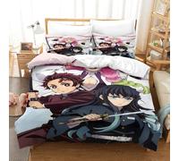 Nuovo anime Demon Slayer 3D Stampa Digitale 3 Pezzi Copripiumino Set Copripiumino Con Cerniera Microfibra Morbido Set Di Biancheria Da Letto E Federe Per Bambini Single(140x200cm)