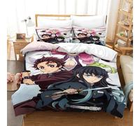 Nuovo anime Demon Slayer Copripiumino Set Copripiumino 3D Stampa Digitale 3 Pezzi Con Cerniera E Federe Set Di Biancheria Da Letto Microfibra Morbido Per Bambini Double(200x200cm)