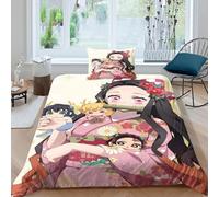 Nuovo anime Demon Slayer Set Copripiumino 2 Pezzi Copripiumino 3D Stampa Digitale E Federe Microfibra Morbido Set Di Biancheria Da Letto Con Cerniera Per Bambini Single(135x200cm)