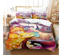 Nuovo anime Demon Slayer Set Copripiumino Copripiumino 3 Pezzi 3D Stampa Digitale Microfibra Morbido E Federe Set Di Biancheria Da Letto Con Cerniera Per Bambini Single(140x200cm)