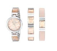 Nuovo Anne Klein 3 PC Set Color Argento Orologio + 2 Braccialetti, Rosa Pelle,