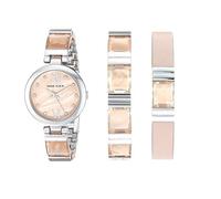 Nuovo Anne Klein 3 PC Set Color Argento Orologio + 2 Braccialetti, Rosa Pelle,