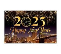 Nuovo anno Backdrop - Happy New Year 2025 | Happy New Year Banner | New Year partyy Decor | Background Black Gold Backdrop | New Year Banner Home Decor | Christmas New Year Decorations