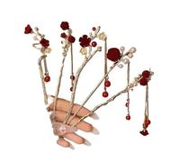 Nuovo Anno Stile Nazionale Forcina Donna High-end Elegante Copricapo Ornamenti per Capelli Nuovo Cinese Rosa Rossa Tornante Floccaggio Antico (04)
