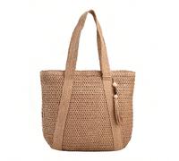 Nuovo arrivo Alla moda Borsa tote intrecciata per la spiaggia con design elegante per viaggi o uso quotidiano / Borsa a tracolla / a mano in stile bohemien con ciondolo di nappa, ampia capacità per do