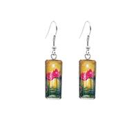 Nuovo Arrivo Bella Lotus Rosa Ninfee Vetro Cabochon Monili Fatti A Mano Pesce Gancio Orecchini Pendenti Hipster Orecchini Argento