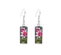 Nuovo Arrivo Bella Lotus Rosa Ninfee Vetro Cabochon Monili Fatti A Mano Pesce Gancio Orecchini Pendenti Piccolo Post Stud Orecchini In Argento