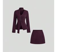 Nuovo arrivo di inizio autunno, stile coreano, completo da donna, design a righe marroni, scollo a V, vita stretta, aderente, look alla moda L,M,S,XSTessuto intrecciato