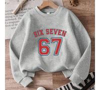 Nuovo arrivo fine inverno: Maglione per bambini con stampa "Six Seven 67", un capo essenziale comodo e casual per i giovani nelle stagioni di primavera e autunno 8Y,9Y,10Y,11-12YLettere,A strisceMisce