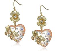 Nuovo Betsey Johnson Color Oro Acrilico Cuore + Metallo Farfalla Floreale Gancio
