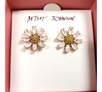 Nuovo Betsey Johnson Color Oro Margherita Fiore, Iridescente Cristallo Pendente