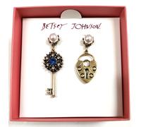 Nuovo Betsey Johnson Color Ottone Serratura, Key Mismatch Cristalli, Perle Finte