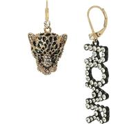 Nuovo Betsey Johnson Nero, Color Oro, Cristalli Roar, Leopardo Testa Mismatch