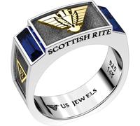 Nuovo Bicolore 0.925 Argento Sterling Scozzese Rite Sintetico Zaffiro Anello