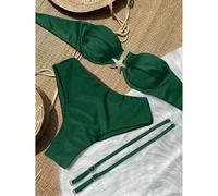 Nuovo bikini set in stile minimalista, con reggiseno in filo metallico e coppe a tazza, decorazione a stella marina, colore borgogna tinta unita - stile europeo e americano L,M,S,XLLettere,Colore unic