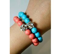 Nuovo Blu Turchese Corallo Perline Strass Elasticizzato 2 Set Braccialetto B8.3