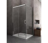 NUOVO BOX DOCCIA AD ANGOLO CROMO SOFT CLOSE SCORREVOLE H 200 VETRO 8MM EASYCELAN