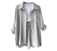 Nuovo Camicia casual da donna a maniche lunghe con spacchi laterali e tasca stile daily versatile per primavera estate autunno capo essenziale per outfit quotidiani e appuntamenti (Light Gray, XL)