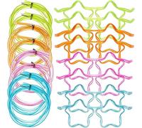 Nuovo, cannucce per occhiali, cannuccia, bicchieri di cannuccia riutilizzabili, pazze, divertenti cannucce ad anello, flessibili, multicolore, montatura per occhiali a forma di stella, 12 pezzi