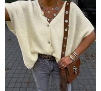 Nuovo cardigan corto in maglia oversize con scollo a V e maniche corte con bottoni, adatto per il tempo libero casual delle donne, design sulle spalle, top bianco, must-have per il nuovo anno L,M,S,XL