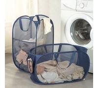 Nuovo cesto per il bucato pieghevole con rete traspirante per il rilascio degli odori e piegatura rapida, cesto di stoccaggio di grande capacità per il bagno. Cesto per il bucato pop-up in rete con ta
