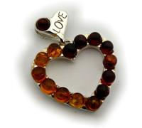 Nuovo Ciondolo In Vera Ambra Marrone A Cuore Con Argento 925 Sterlina Love Top