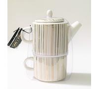 Nuovo Coco + Lola Bianco Cina + Oro Metallico Righe Tè Caffè Tazza Pot Per un