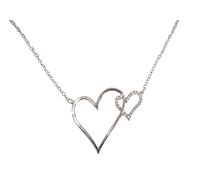 Nuovo Collana Due Cuori Argento Con Cristalli Pave