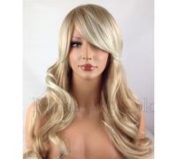Nuovo Completo Lungo Donna Moda Capelli Parrucca Ondulata Bicolore Mix Biondo