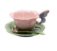 Nuovo Cosmo Set di Due 2 Ceramica Verde Rosa Blu Teacup & Piattino + Cucchiaio