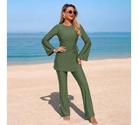 Nuovo costume da bagno burkini modesto da donna, set da bagno a due pezzi con maniche lunghe e pantaloni, colore unito, effetto snellente, casual, adatto per vacanze in Medio Oriente L,M,S,XLColore un