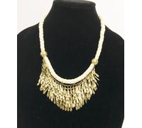 Nuovo Csd Ottone, Color Oro 6 Linee Di Frangia Bavaglino, Tessuta Bianco Collana