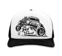 Nuovo Diavolo Rosso Strada Corridore Curvo Cappello Camionista Nero/Bianco #