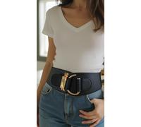 Nuovo Donna Ampio Fascia Elastica Cintura Nera Metallo Gancio Fibbia FIT M