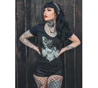 Nuovo Donna Lowbrow Art Company Preda Scollo A V Maglietta Nero SM-2XL Fatto USA