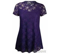 Nuovo Donna Manica Corta Maglia Elasticizzato Pizzo Floreale Abito Taglie Forti
