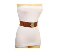Nuovo Donna Marrone Fascia Elastica Moda Cintura Classica Oro Metallo Fibbia
