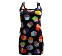 Nuovo Donna Multi Cupcakes Teschi Stampa Lungo Canotta Maglia Funky Punk Gotico