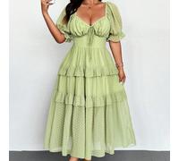 Nuovo elegante abito estivo da vacanza in stile, con design a bustier in chiffon strutturato, maniche a palloncino per le donne, in vita bellamente modellato, orlo a campana che valorizza la figura a