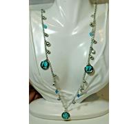 Nuovo Extra Lungo Blu Turchese Strass Perline Color Argento Collana B9.3