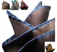 NUOVO FAZZOLETTO DA TASCHINO SETA MARRONE CON BORDI IN CONTRASTO bordo FINE VARI