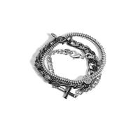 Nuovo G By Guess Set Di 3 Argento + Ematite Tono, Disco, Croce, Catena, Perline,