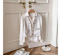 Nuovo giacca smanicata elegante e casual in stile check con decorazione a conchiglia, adatta per lavoro, pendolarismo, feste, Ognissanti, Natale, eventi di vacanza L,M,S,XSTessuto intrecciato