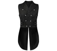 Nuovo Gilet Gotico da Uomo, Doppiopetto Gilet Uomo Vittoriano Steampunk Frack Vest Vintage Corte Smoking Abiti da Performance Risvolto Giacca Costumi da Gentiluomo Jacquard Panciotto Halloween Costume