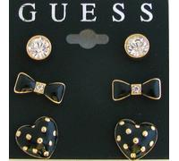 Nuovo Guess 3 PC Set Nero+Oro Rotondo Cristallo + Fiocco + a Pois Cuore