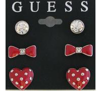 Nuovo Guess 3 PC Set Rosso + Argento Rotondo Cristallo + Fiocco + a Pois Cuore