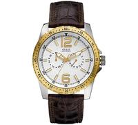 Nuovo GUESS Argento + Oro 2 Tono, Marrone Croc Goffrato Pelle Cinturino Orologio